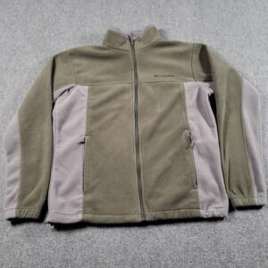 Columbia Fleece Jacket Mens Large Green Gray Full Zip Outdoors Hiking